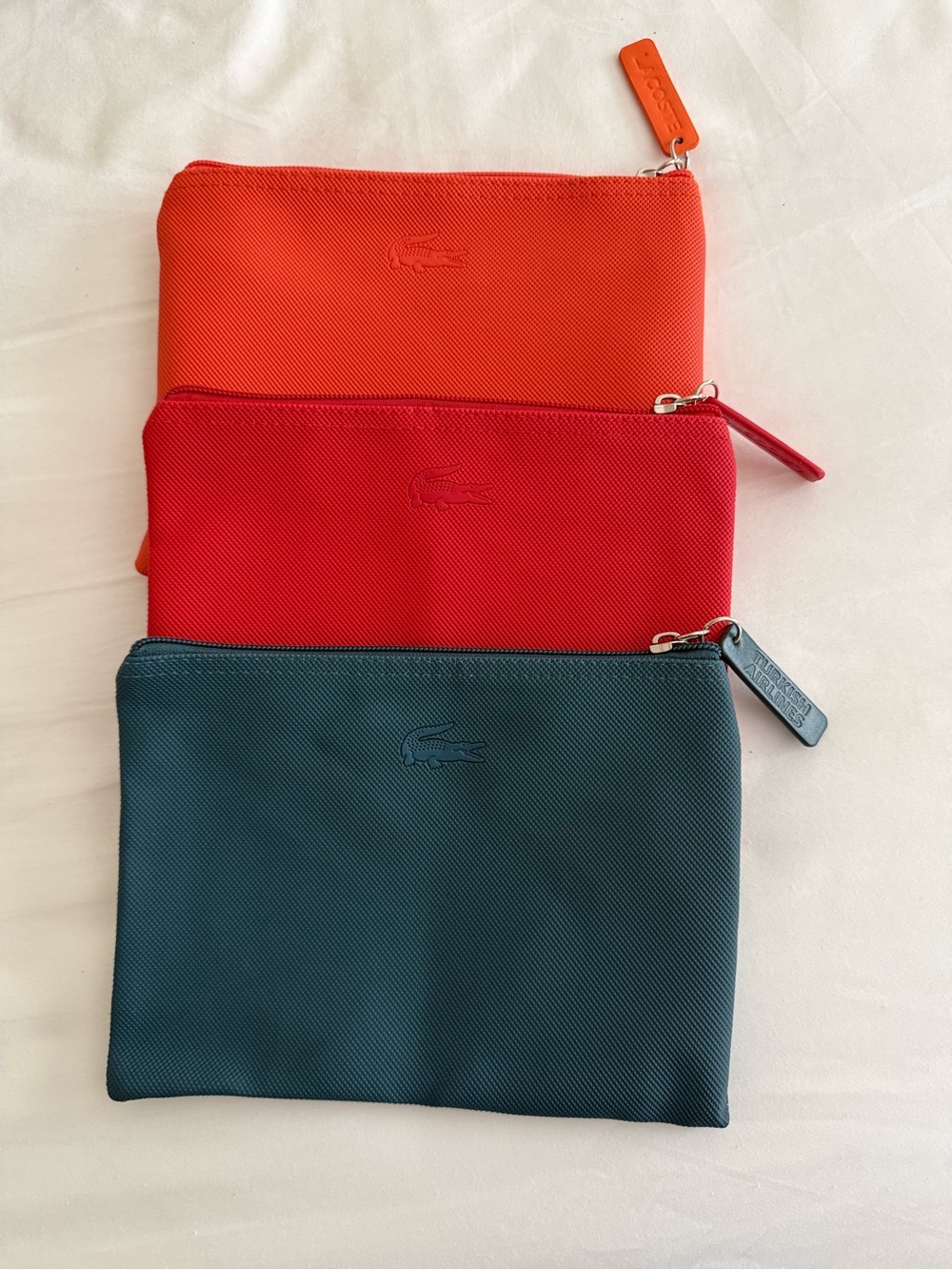 Lacoste Turkish Airline Collab Amenity Zip Pouches Set of three Bags - Brand New